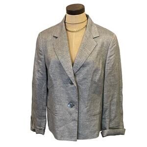 TALBOTS Silver Gray Metallic Linen Blend Blazer Jacket Top Shirt Women's size 16